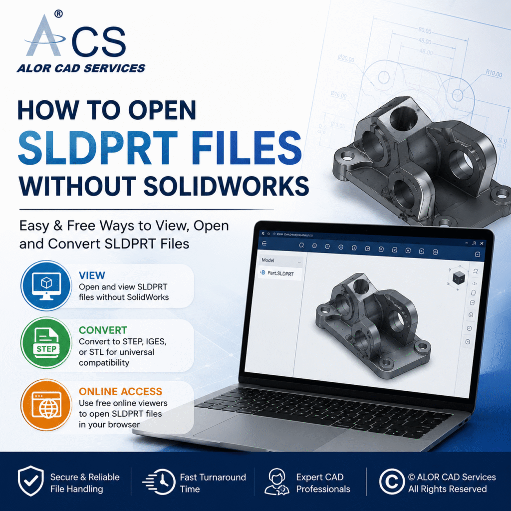 Engineer opening SLDPRT CAD file without SolidWorks using alternative CAD software