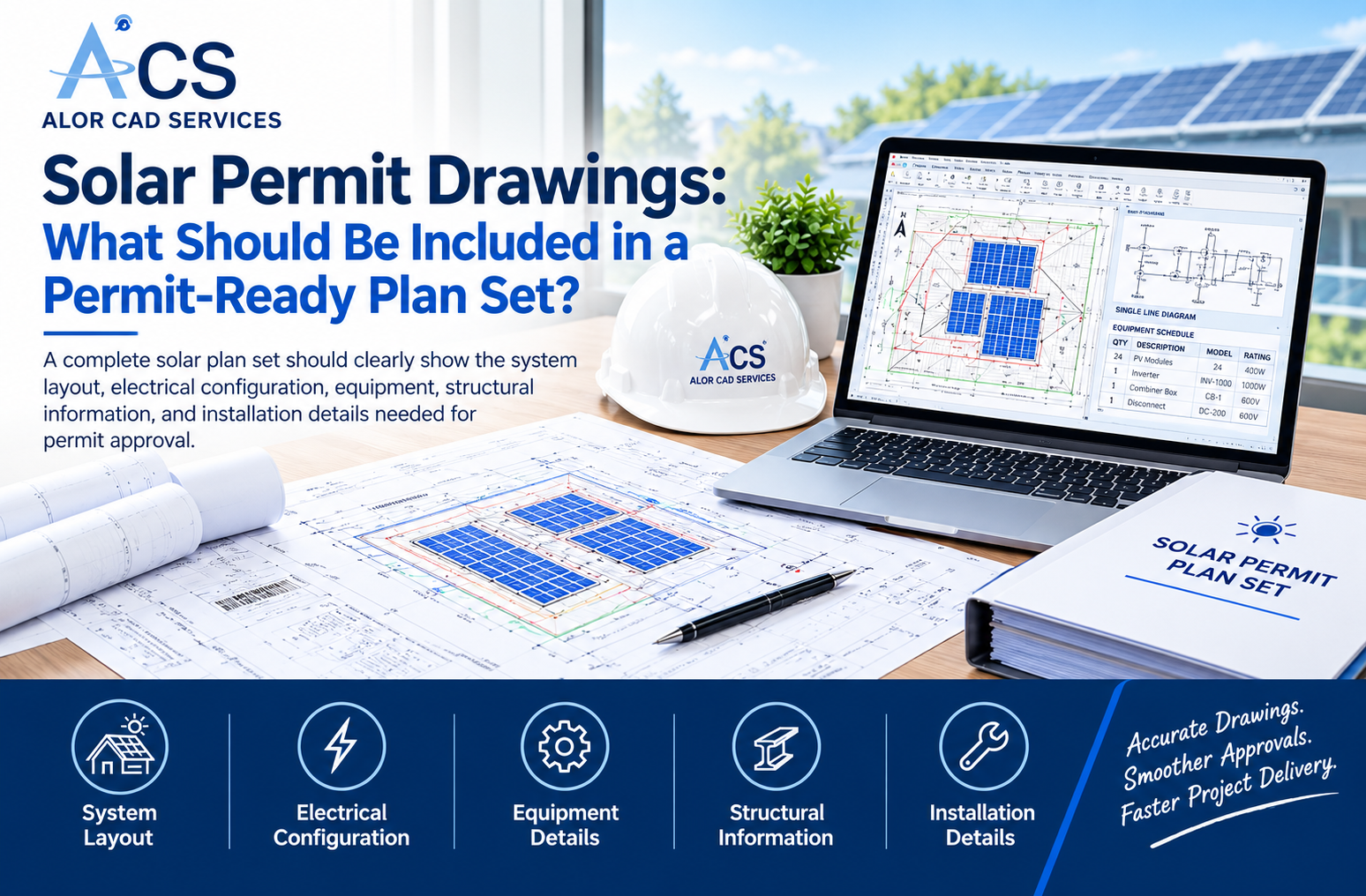 Solar permit drawings and permit-ready plan set reviewed by an engineer