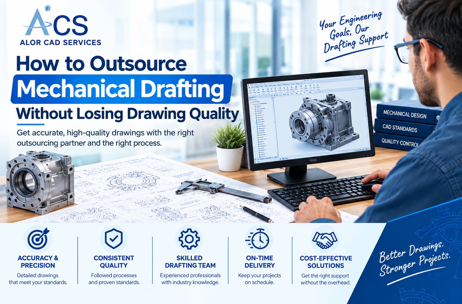 Outsourced mechanical drafting for accurate and high-quality CAD drawings